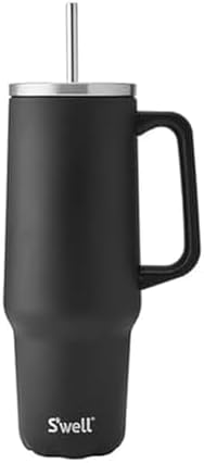 S'well Recycled Stainless Steel Tumbler XL with Straw and Handle, 40oz, Onyx, Triple Layered Vacuum Insulated Container Keeps Drinks Cold 50 hours and Hot for 10, BPA Free