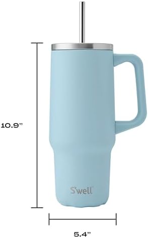 S'well Recycled Stainless Steel Tumbler XL with Straw and Handle, 30oz, Powder Blue, Triple Layered Vacuum Insulated Container Keeps Drinks Cold 36 hours and Hot for 9, BPA Free
