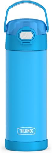 THERMOS FUNTAINER 16 Ounce Stainless Steel Vacuum Insulated Bottle with Wide Spout Lid,Electric Blue,(Pack of 6)