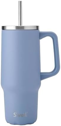 S'well Recycled Stainless Steel Tumbler XL with Straw and Handle, 30oz, Hydrangea Blue, Triple Layered Vacuum Insulated Containers Keeps Drinks Cold for 36 hours and Hot for 9