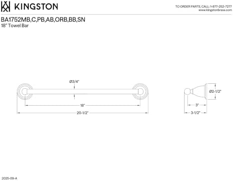 Kingston Brass BA1752AB Heritage 18" Towel-Bar, Antique Brass