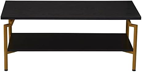 Household Essentials Black Oak & Gold Iron Rectangular Coffee Table
