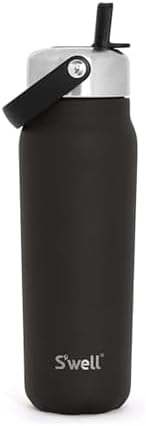 S'well Recycled Stainless Steel Explorer with Flip Straw Lid, 24oz, Onyx, Triple Layered Vacuum Insulated Containers Keeps Drinks Cold for 36 Hours and Hot for 8