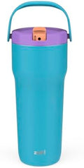 Zak Designs Sutton Travel Tumbler for On the Go, 30oz Stainless Steel with Vacuum Insulation, Straw Spout, Carry Handle for Cold Drinks (Turquoise)