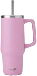 S'well Recycled Stainless Steel Tumbler XL with Straw and Handle, 30oz, Hydrangea Pink, Triple Layered Vacuum Insulated Containers Keeps Drinks Cold for 36 hours and Hot for 9