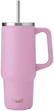 S'well Recycled Stainless Steel Tumbler XL with Straw and Handle, 30oz, Hydrangea Pink, Triple Layered Vacuum Insulated Containers Keeps Drinks Cold for 36 hours and Hot for 9