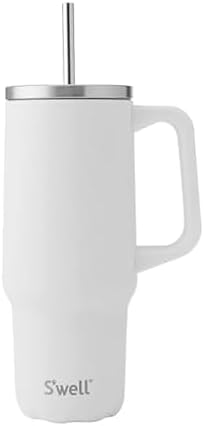 S'well Recycled Stainless Steel Tumbler XL with Straw and Handle, 30oz, Moonstone, Triple Layered Vacuum Insulated Container Keeps Drinks Cold 36 hours and Hot for 9, BPA Free