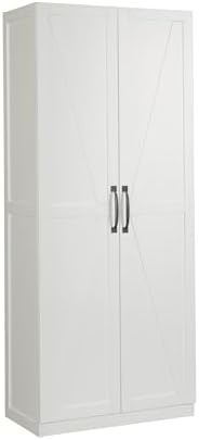 Sauder HomePlus Farmhouse Multipurpose Storage Cabinet Tall Pantry with Adjustable Shelves, in White Finish