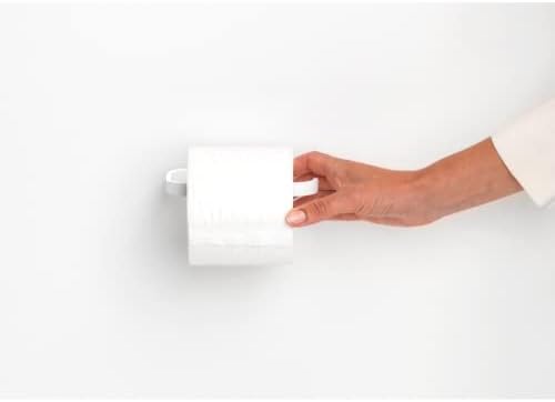 Brabantia Mindset Wall Mounted Toilet Roll Holder (Mineral Fresh White) Wide Opening, Bathroom Tissue Rack, Concealed Fixings, Anti-Rust Materials