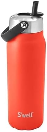 S'well Recycled Stainless Steel Explorer with Flip Straw Lid, 24oz, Radiant Coral, Triple Layered Vacuum Insulated Container Keeps Drinks Cold for 36 Hours and Hot for 8, BPA Free, Built In Handle