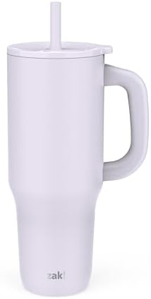 Zak Designs Sutton Travel Tumbler for On the Go, 40oz Stainless Steel with Vacuum Insulation, Silicone Straw, and Carry Handle for Cold Drinks (Smoky Lilac Purple)