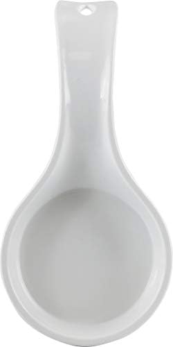 Reston Lloyd Kitchen Counter Utensil Spoon Rest, Ladles, Spaghetti Forks, & Spatulas, Durable BPA-Free Plastic – Dishwasher Safe, Décor, Space Saving Hanging Hole on Handle, White
