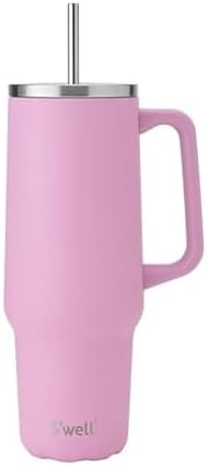 S'well Recycled Stainless Steel Tumbler XL with Straw and Handle, 40oz, Hydrangea Pink, Triple Layered Vacuum Insulated Containers Keeps Drinks Cold for 50 hours and Hot for 10