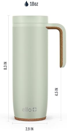 Ello Magnet Insulated Stainless Steel Travel Mug with Handle, Sage, 18 Ounces (Pack of 6)