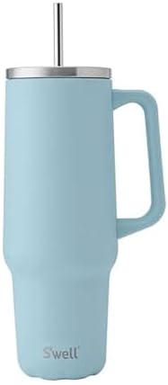 S'well Recycled Stainless Steel Tumbler XL with Straw and Handle, 40oz, Powder Blue, Triple Layered Vacuum Insulated Container Keeps Drinks Cold 50 hours and Hot for 10, BPA Free