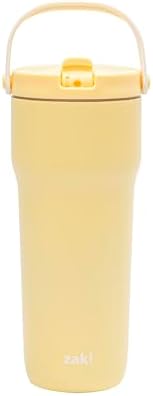 Zak Designs Sutton Travel Tumbler for On the Go, 30oz Stainless Steel with Vacuum Insulation, Straw Spout, Carry Handle for Cold Drinks (Vanilla Yellow)