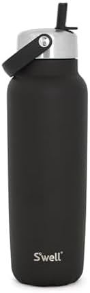 S'well Recycled Stainless Steel Explorer with Flip Straw Lid and Handle, 40oz, Onyx, Triple Layered Vacuum Insulated Containers Keeps Drinks Cold for 54 Hours and Hot for 12