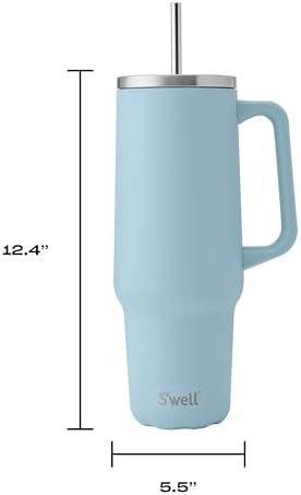 S'well Recycled Stainless Steel Tumbler XL with Straw and Handle, 40oz, Powder Blue, Triple Layered Vacuum Insulated Container Keeps Drinks Cold 50 hours and Hot for 10, BPA Free