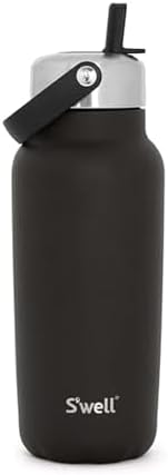 S'well Recycled Stainless Steel Explorer with Flip Straw Lid, 32oz, Onyx, Triple Layered Vacuum Insulated Containers Keeps Drinks Cold for 42 Hours and Hot for 10