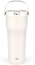 Zak Designs Sutton Travel Tumbler for On the Go, 30oz Stainless Steel with Vacuum Insulation, Straw Spout, Carry Handle for Cold Drinks (Cream White)