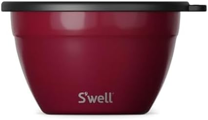 S'well Stainless Steel Salad Bowl Kit 64oz, Wild Cherry, Comes with 2oz Mini Canister and Removable Tray for Organization, Leakproof, Easy to Clean, Dishwasher Safe
