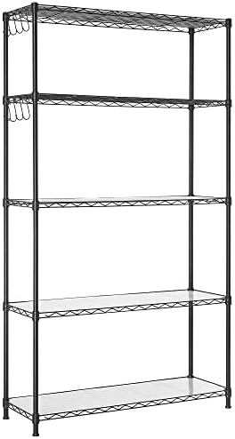 SONGMICS 5-Tier Storage Shelves, Adjustable Wire Shelving Unit, 8 Hooks