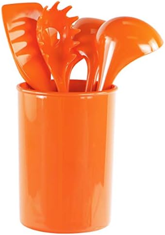 Reston Lloyd 6 Piece Kitchen Utensil Holder for Kitchen Counter, Utensils Crock with Heat Resistant Spoon, Slotted Spoon, Ladle, Spatula BPA Free, Orange