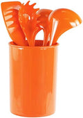 Reston Lloyd 6 Piece Kitchen Utensil Holder for Kitchen Counter, Utensils Crock with Heat Resistant Spoon, Slotted Spoon, Ladle, Spatula BPA Free, Orange