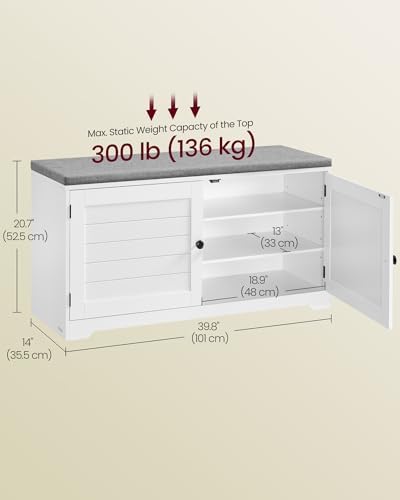 VASAGLE 3-Tier Shoe Storage Bench with Cushion, 14 x 39.8 x 20.7 Inches