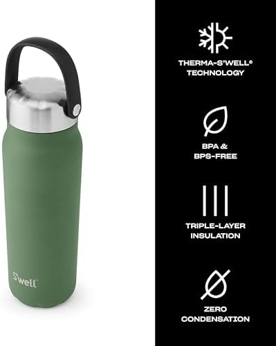 S'well Recycled Stainless Steel Explorer with Insulated Lid and Handle, 24oz, Green Jasper, Triple Layered Vacuum Insulated Containers Keeps Drinks Cold for 36 Hours and Hot for 8