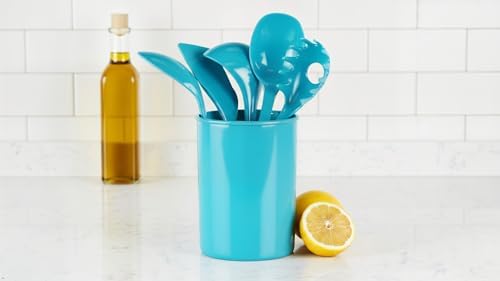 Reston Lloyd 6 Piece Kitchen Utensil Holder for kitchen counter, Utensils crock with Heat Resistant Spoon, Slotted Spoon, Ladle, Spatula BPA Free, Aqua-Blue