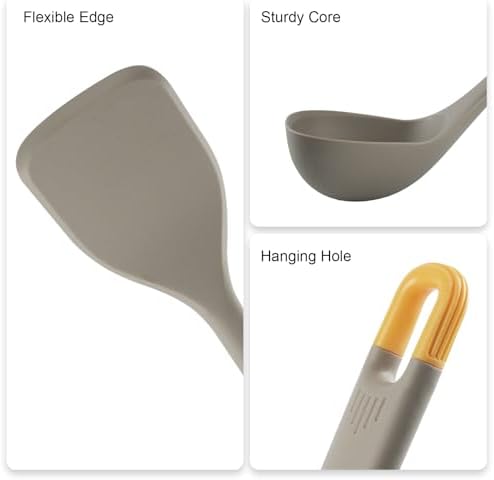 Silicone Kitchen Cooking Utensils Set: MOACC Heat Resistant 13inch Long Kitchen Gadgets, BPA Free Non Stick Rubber Cook Accessories For Food Prep, Frying, Serving, Basting (Light Grey)