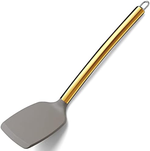 Berglander Non-stick Silicone Solid Turner, Titanium Gold Plating handle, Barbecue Spatula for Cooking, Dishwasher Safe, Easy to Clean