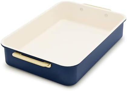 GreenPan Bakeware 13” x 9” Rectangular Cake Pan, Ceramic Nonstick Baking Pan, PFAS & BPA Free, Gold Handles, Durable Steel, Freezer to Oven Dish, Scratch Resistant, Bake & Roast Ovenware, Oxford Blue