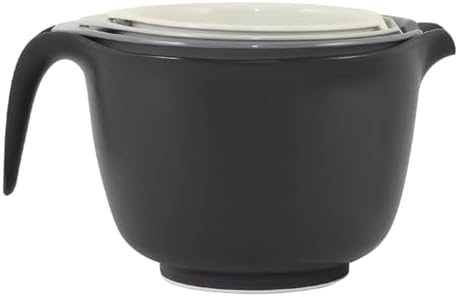Glad Mixing Bowls with Pour Spout, Set of 4 - Nesting Plastic Bowls (1.2qt, 1.9qt, 2.8qt, and 3qt with Handle) - Non Slip Base, Dishwasher Safe Kitchen Cooking and Baking Supplies, Grey