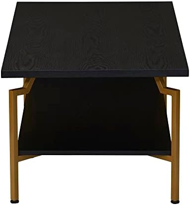 Household Essentials Black Oak & Gold Iron Rectangular Coffee Table