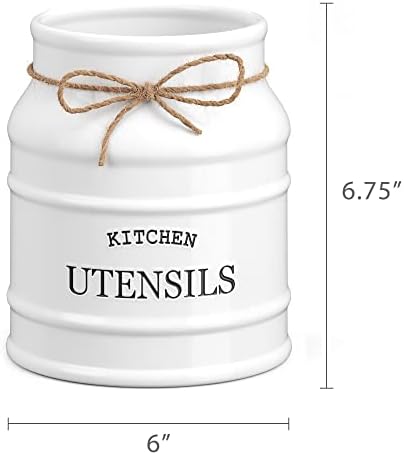 Barnyard Designs Ceramic Kitchen Utensil Holder Countertop 6.75″ (White)