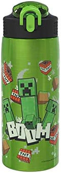 Zak Designs Minecraft Water Bottle for Travel and At Home, 19 oz Vacuum Insulated Stainless Steel with Locking Spout Cover, Built-In Carrying Loop, Leak-Proof Design (Creeper)