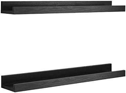 MCS Picture Ledge Shelf, Room Decor Floating Shelf, Black Woodgrain, 23.75 Inch, Set of 2