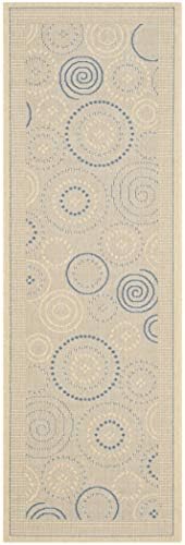 SAFAVIEH Washable Rug Outdoor Courtyard Collection - 2'3" x 6'7" Runner, Natural & Blue, Non-Shedding & Easy Cleaning, Ideal for Patio, Entryway, Mudroom, Hallway, Kitchen (CY1906-3101)