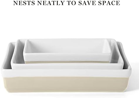 MARTHA STEWART 3-Piece Oven to Table Stoneware Bakeware Set – Baking Dish & Casserole Set – Grey – Durable Oven-Safe Bakeware for Baking and Serving