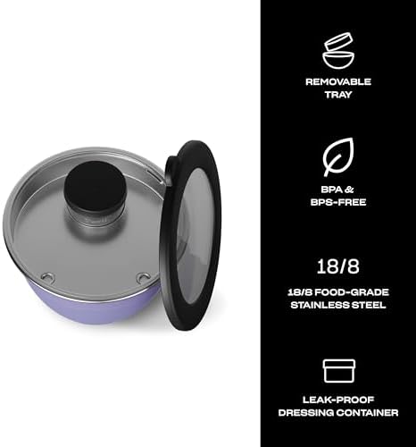 S'well Stainless Steel Salad Bowl Kit 64oz, Hillside Lavender, Comes with 2oz Mini Canister and Removable Tray for Organization, Leakproof, Easy to Clean, Dishwasher Safe