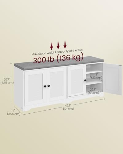 VASAGLE 3-Tier Shoe Storage Bench with Cushion, 14 x 47.6 x 20.7 Inches