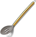 Berglander Non-stick Silicone Slotted Spoon, Titanium Gold Plated Handle, Basting Spoon, Dishwasher Safe, Easy to Clean