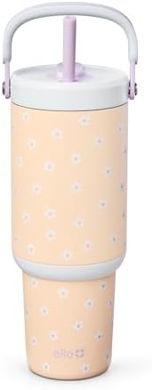 Ello Oasis Go+ 32oz Insulated Stainless Steel Tumbler with Straw, Daisies
