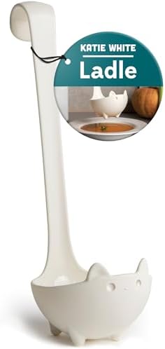 OTOTO Katie Cat Soup Ladle - Halloween Gifts Black, Gothic Gifts, Spooky Gift, Funny Kitchen Gadgets (Katie Cat, White)