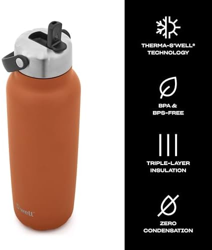 S'well Recycled Stainless Steel Explorer with Flip Straw Lid and Handle, 40oz, Carnelian, Triple Layered Vacuum Insulated Containers Keeps Drinks Cold for 54 Hours and Hot for 12