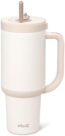 Ello Oasis 40oz Insulated Stainless Steel Tumbler with Straw, Cream Tonal