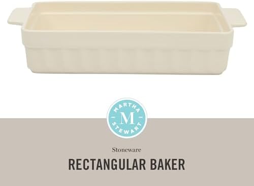Martha Stewart Broadbrook Ceramic Bakeware, 13x9 Inch Rectangular Baking Dish with Handles, Cream Glazed Stoneware for Casseroles, Lasagna, Roasts & Desserts, Oven & Dishwasher Safe