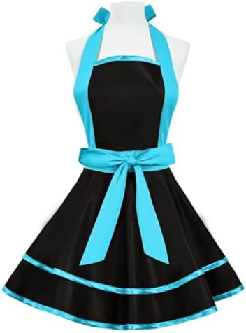 Violet Mist Cute Lovely Retro Aprons for Women Girls Ladies Sexy Vintage Aprons Black Blue Vintage 50s Apron Halloween Christmas Apron Cooking Kitchen Ruffle Apron for Housewife Waitress Mother's Gift